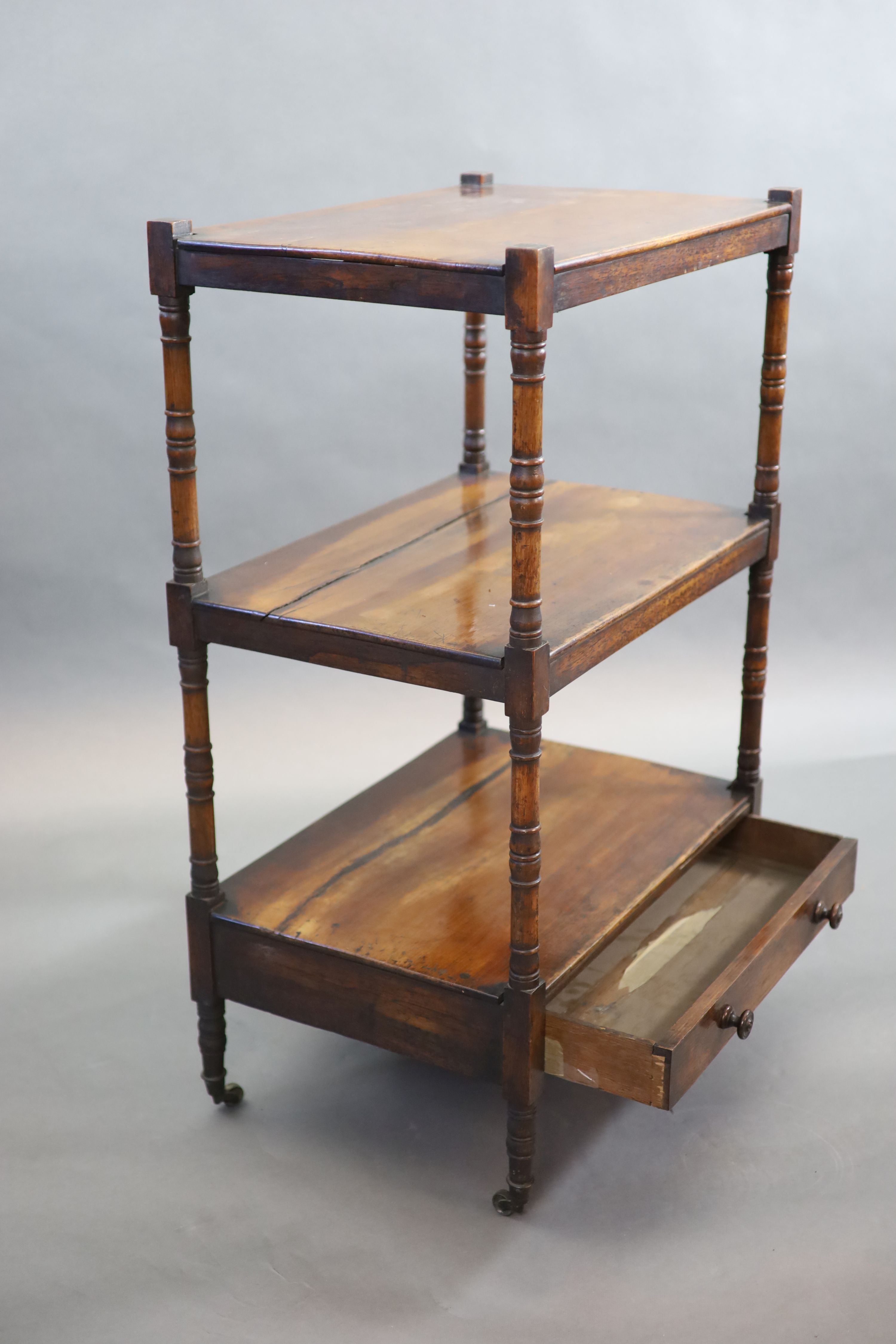 An early Victorian rosewood whatnot, W.65cm D.45cm H.105cm